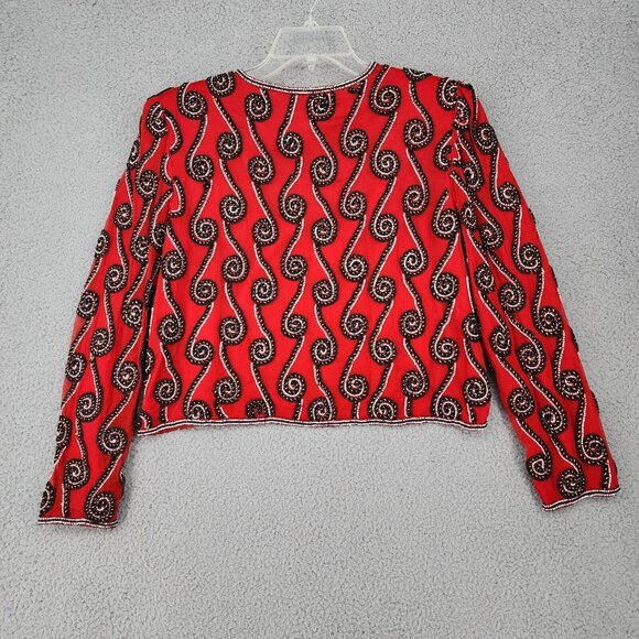 Vintage Stenay Beaded 100% Silk Jacket Mardi Gras Red Black Size PL - Picture 11 of 16